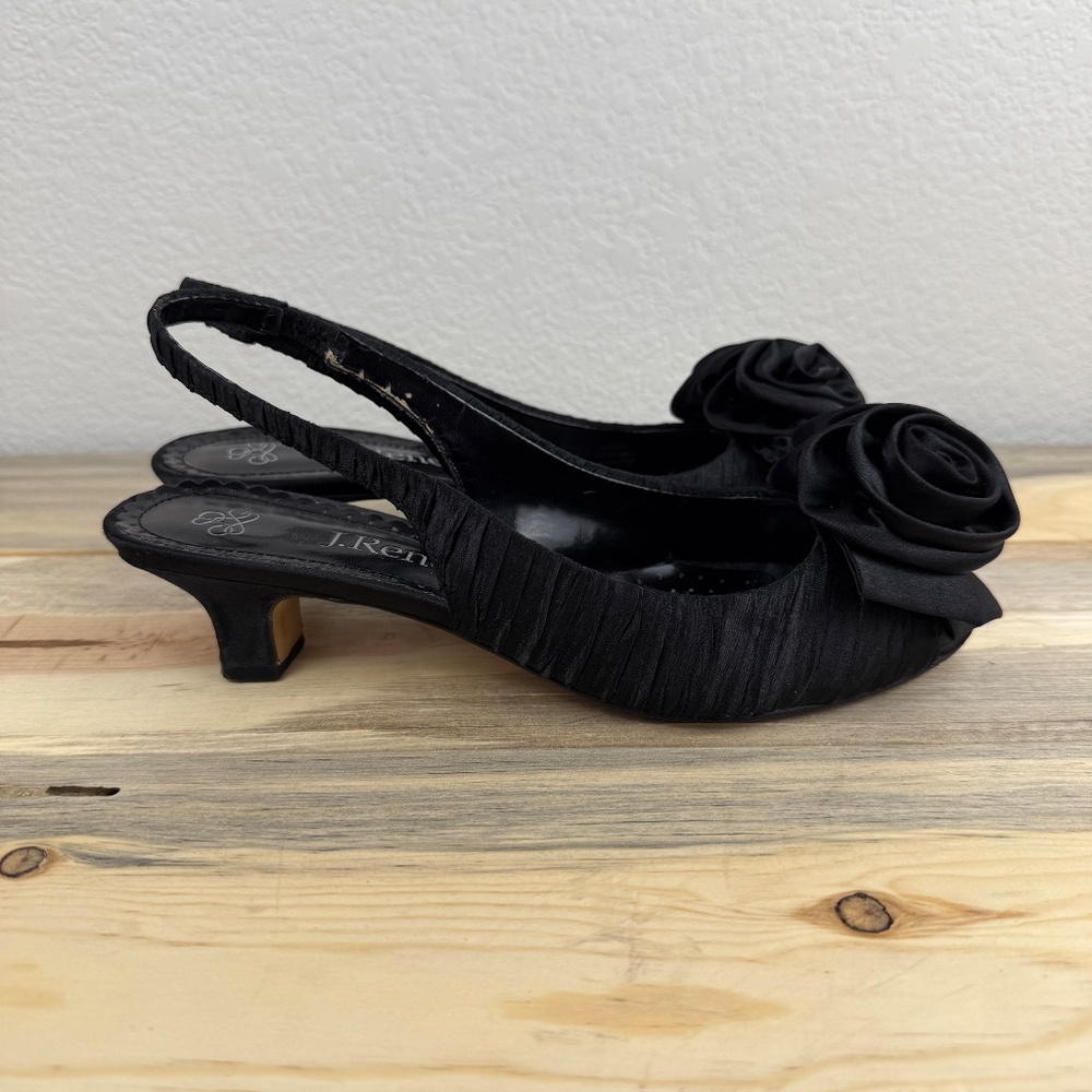 J.Renee Black Slingback Satin Slip On Kitten Heel Dress Shoe Size 7 - Picture 2 of 14